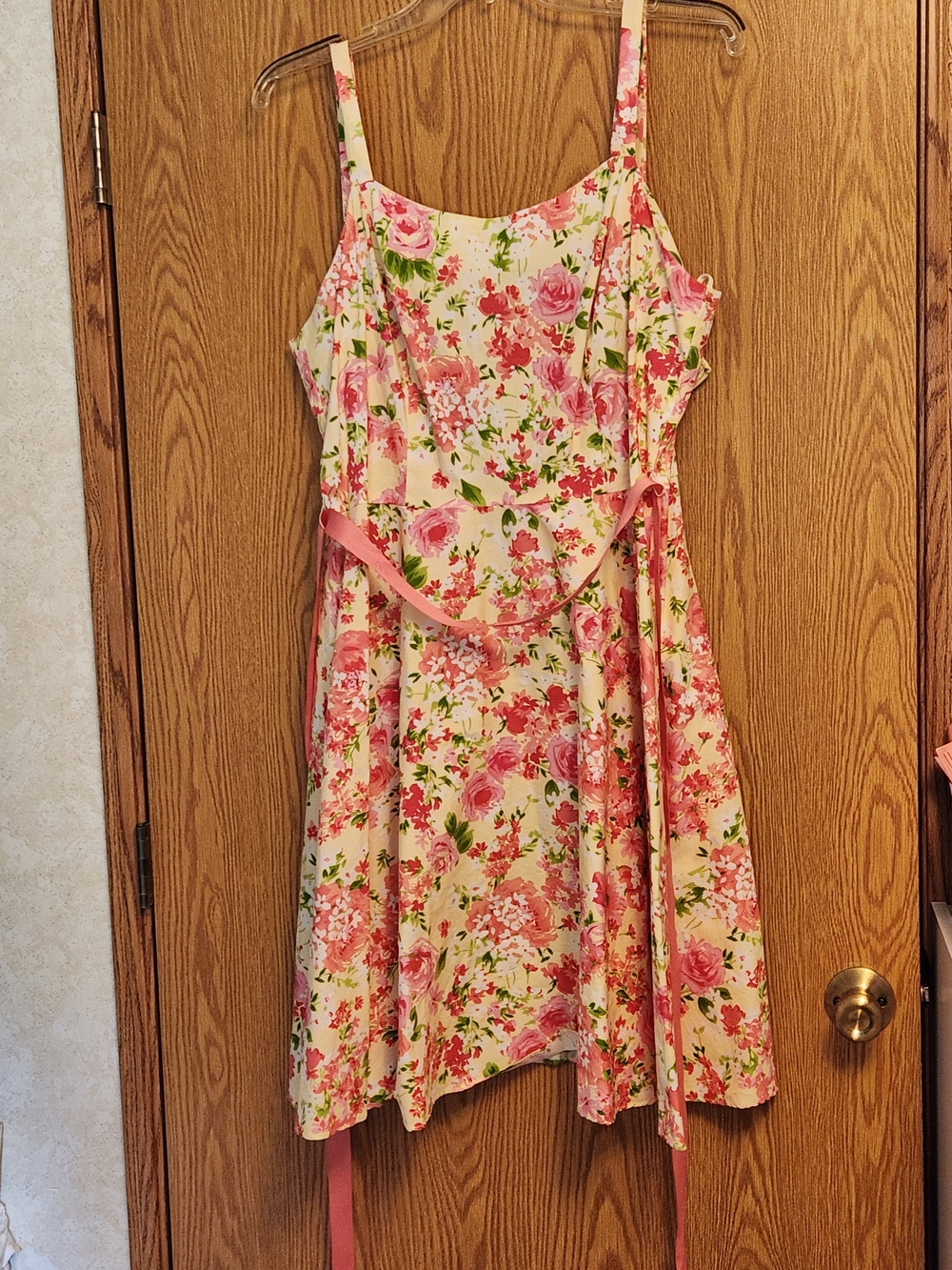 Yellow Sundress with Pink Flowers Removable Waist Tie